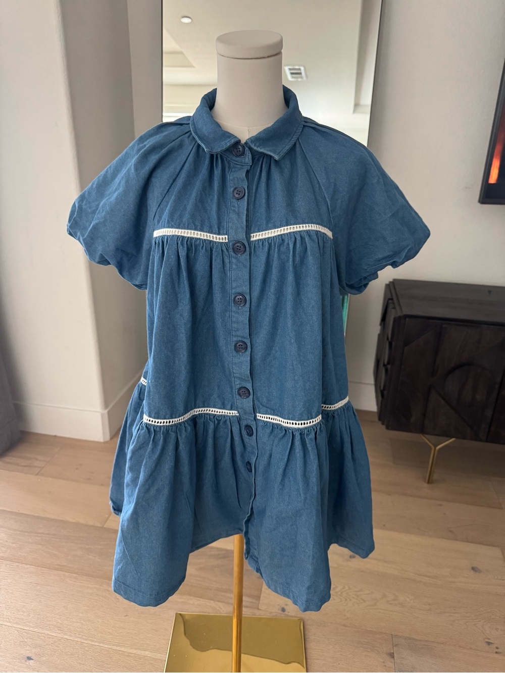En Saison Blue Button-Front Babydoll Denim Blouse